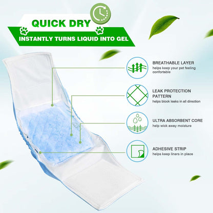 Dog Diaper Liners for Male and Female Dogs, Super Absorbent Disposable Dog Diapers Booster Pads fit Most Pet Belly Bands and Wraps 