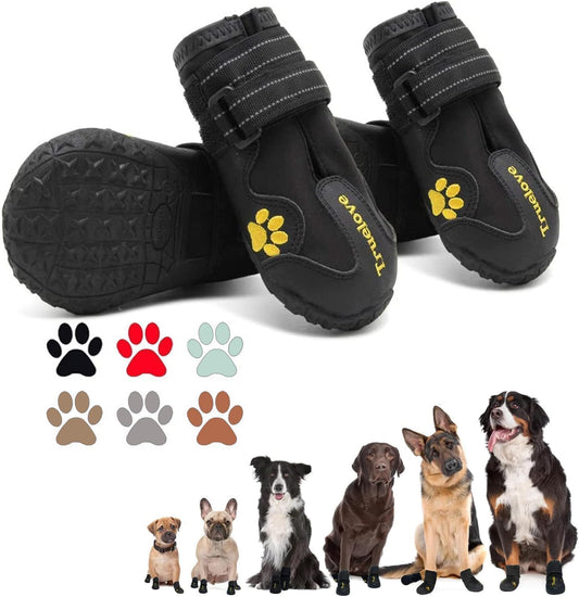 Set of four black outdoor dog boots with rubber soles