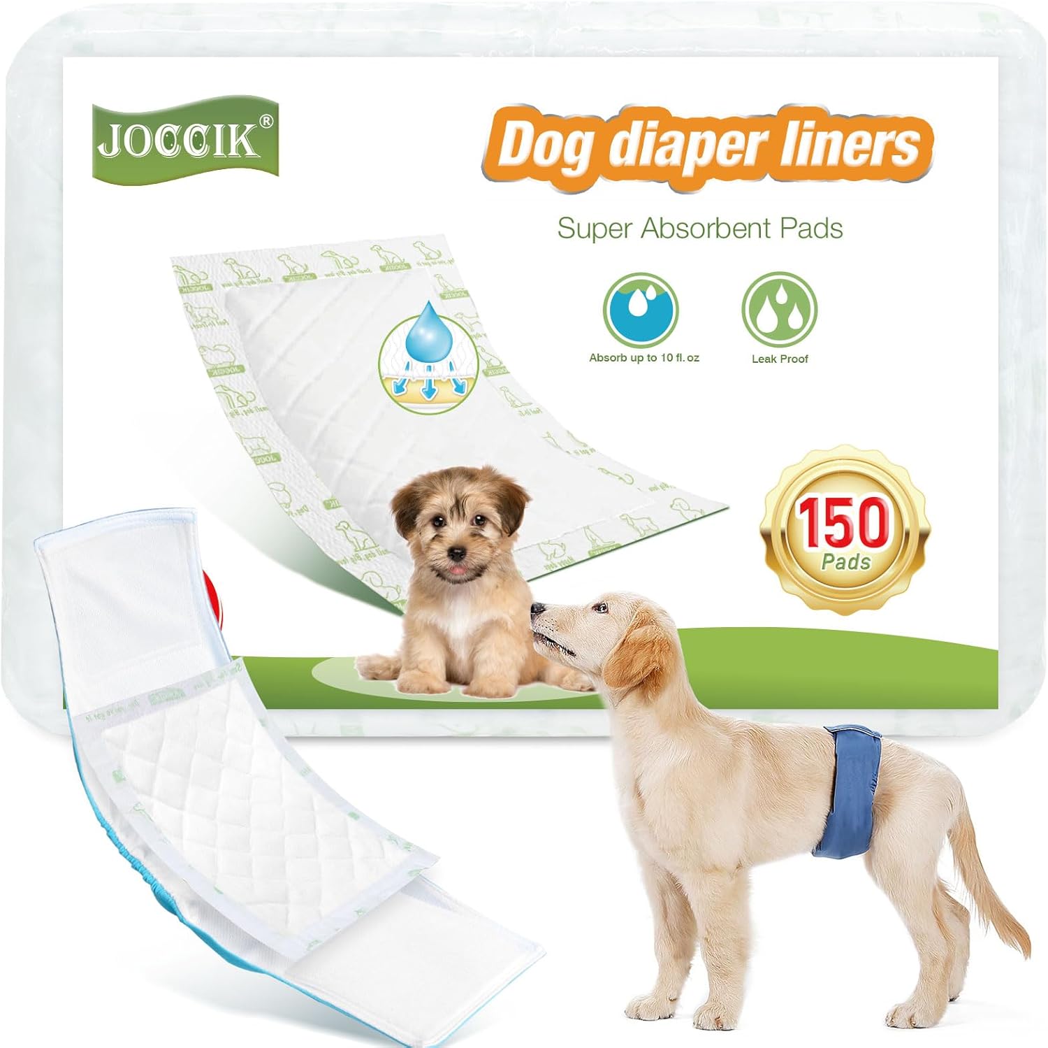 Dog Diaper Liners for Male and Female Dogs, Super Absorbent Disposable Dog Diapers Booster Pads fit Most Pet Belly Bands and Wraps